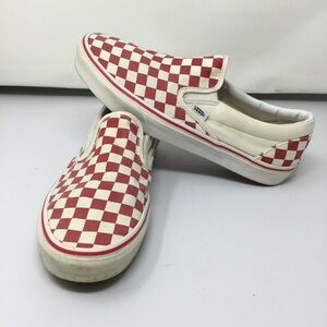 Vans Mens Checkered Red and White Slip-On Sneakers